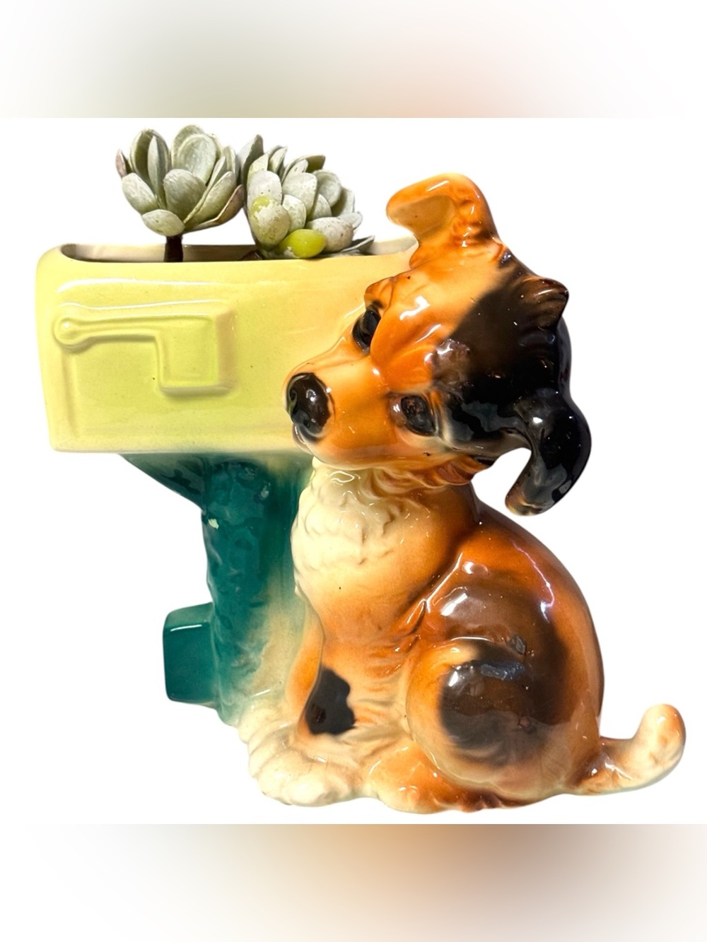 Royal Copley 1950’s Ceramic Puppy Dog US Mailbox Planter 8.5” Ohio Vintage